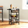 HOMCOM 3-Tier Kitchen Island on Wheels, Rolling Kitchen Storage Trolley with 3 Pull-Out Mesh Baskets, Mobile Utility Serving Cart, Light Grey