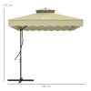 Outsunny 2.5m Cantilever Parasol with Easy Lever, Square Double Top Garden Parasol Umbrella with Ruffles and Cross Base, Overhanging Outdoor Sun Shades, Beige