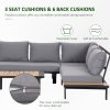 Outsunny 4 Pieces Aluminium Garden Furniture Sets with Thick Padded Cushion, 5 Seater Outdoor L Shape Corner Sofa Conversation Set, w/ Coffee Table and Sofa Side Table for Patio, Deck, Dark Grey