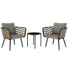 Outsunny 3 Pieces Rattan Bistro Set, Wicker Garden Furniture Set with Washable Seat and Back Cushions, Glass Top Coffee Table, for Outdoor, Patio, Black