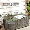 Outsunny Outdoor Coffee Table, PE Rattan Side Table with Tempered Glass Top, Wicker Rectangular Garden Coffee Table End Table with Steel Frame for Patio, Balcony, 90 x 50 x 38cm, Dark Grey