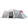 Outsunny 4-6 Man Tunnel Tent with 2 Bedroom, Living Area and Vestibule, Large Camping Tent, 2000mm Waterproof, UV50+, Portable with Bag, for Fishing Hiking Festival, Grey and Red