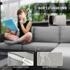 Outsunny 5 Piece Rattan Garden Furniture Set with Gas Fire Pit Table, 4 Seater Outdoor Sectional Sofa Set with Footstool and Removable Cushions, Modular Combination, Grey