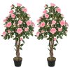 HOMCOM Set of 2 Decorative Artificial Plants, Faux Silk Rose Trees in Pot, Fake Plants for Home Indoor Decor, 110?cm, Pink