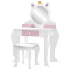 ZONEKIZ Kids Dressing Table Kids Vanity Table Girls Dressing Table with Mirror and Stool, Drawer, Storage Boxes, Unicorn Design, for Toddles Ages 3-6 Years - White and Pink