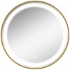 kleankin Round Bathroom LED Mirror, Dimmable Lighted Wall-Mounted Mirror with 3 Temperature Colours, Time Display, Memory Function, Hardwired, Gold