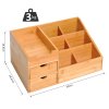 HOMCOM Desk Organiser Holder, Bamboo Multi-Function Storage Caddy with 7 Storage Compartments and 2 Drawers for Home Office Stationary Supplies