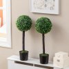 HOMCOM Set of 2 Decorative Artificial Plants Boxwood Ball Trees in Pot Fake Plants for Home Indoor Outdoor Decor, 60cm