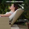 Outsunny 5 Piece Rattan Garden Furniture Set with Recliner Chairs, Wicker Patio Conversation Set with Footstools, 2-Tier Glass Top Coffee Table, Cushions for Outdoor, Balcony, Porch, Light Grey