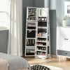 HOMCOM 360° Swivel Jewellery Cabinet with Full Length Mirror, Lockable Jewellery Organiser with Built-in Makeup Mirror and Storage Shelves for Bedroom, White