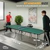 SPORTNOW 9FT Folding Table Tennis Table, Portable Full-Size Ping Pong Table w/ 8 Wheels, 2 Bats, 3 Balls, Quick Set-Up Indoor Game Table - Green