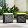 Outsunny Set of 2 Rattan Storage Ottoman, Outdoor Footstool with Removable Cushions, Garden Storage Seat for Balcony, Porch, Living Room, Cream White