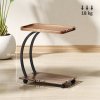 HOMCOM C Shaped Side Table with Storage, Mobile 2-Tier Bedside Table with Tray Top, Wheels, Steel Frame for Living Room, Bedroom, Brown