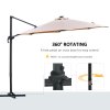 Outsunny 3(m) Cantilever Roma Parasol Garden Sun Umbrella Outdoor Patio with 360 Rotation Crank & Tilt Aluminium Frame LED Solar Light Cross Base, Brown