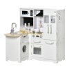 HOMCOM Toy Kitchen, Wooden Kids Kitchen with Realistic Refrigerator, Microwave, Oven, Range Hood, Sink, Telephone, Sounds, Storage Space, for 3-6 Years Old, White