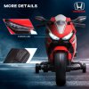 HOMCOM Honda Licensed 6V Kids Electric Motorbike Ride On Motorcycle Vehicle w/ Headlights, Music, Training Wheels, for Ages 3-5 Years Red