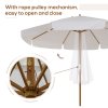 Outsunny 3.3m Wooden Garden Parasol Umbrella, Outdoor Sun Shade Canopy with 8 Bamboo Ribs, Ruffles and 4.7 cm Wood Pole for Balcony Deck Yard Market Beach Pool, Cream White