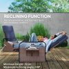 Outsunny Rattan Garden Recliner Chair, Reclining Rattan Chair with Adjustable Backrest and Footrest, Outdoor Lounge Sun Lounger with Cushion, Side Tray and Aluminium Armrests, Brown/Blue