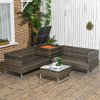 Outsunny 4 Seater Rattan Corner Sofa Set, Wicker Rattan Garden Furniture Set with Loveseats, Tables, Cushions for Outdoor, Patio, Orange