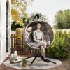 Outsunny Outdoor Hanging Chair, Swing Chair with Metal Stand, Thick Padded Cushion, Foldable Basket and Side Pocket, for Indoor and Outdoor, Sand