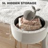 HOMCOM 5L Velvet Storage Ottoman, Modern Round Footstool with Metal Hairpin Legs and Removable Lid, Dressing Table Stool Side Table for Hallway, Bedroom, Living Room, 33 x 33 x 43 cm, Cream White