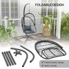 Outsunny Outdoor PE Rattan Swing Chair with Cushion, Foldable Basket Patio Hanging Chair with Metal Stand, 360 degree Rotation Spring Hook, Basket Height Adjust with Metal Chain, Grey