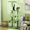 PawHut 142cm Cat Tree for Indoor Cats, Cat Tower with Scratching Posts, Scratch Board, Hammock, Toy Balls, Multi-level Platforms, Green