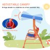 Outsunny 2 Seat Kids Swing Chair with Adjustable Canopy, Cowboy Themed Double Kids Garden Swing Bench with Safety Belts for Patio Park Porch, for Ages 3-6 Years - Red and Blue