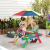 Outsunny Kids Picnic Table Wooden Garden Furniture Bench with Removable Umbrella Outdoor, for Ages 3-6 Years - Multicoloured