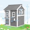 Outsunny Wooden Playhouse for Kids Outdoor Wendy House Indoor with Doors, windows, Plant Box, Floors, for 3-8 Years, for Garden, Lawn, Patio - Grey