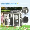 Outsunny Wooden Playhouse for Kids Outdoor Wendy House Indoor with Doors, windows, Plant Box, Floors, for 3-8 Years, for Garden, Lawn, Patio - Grey