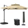 Outsunny 2.7 x 2.7(m) Cantilever Parasol with Aluminium Frame, Crank and Tilt, 360-Degree Rotation, Double Top Garden Umbrella with Base and Cover, Khaki