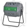 Outsunny 160L Tumbling Compost Bin Outdoor Dual Chamber 360° Rotating Composter, Garden Compost Bin w/ Sliding Doors & Solid Steel Frame, Grey