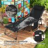 Outsunny Folding Sun Lounger with Side Table, 5-Level Adjustable Reclining Sun Lounger Chair, Portable Garden Recliner Sunbed with Side Pocket, Head Pillow for Patio, Beach, Black