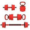 SPORTNOW 4-in-1 Adjustable Weight Dumbbells Set, Used as Barbell, Kettlebell, Push up Stand, Free Weights Set for Men and Women Home Gym Training, 20KG, Red