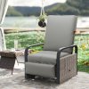 Outsunny Rattan Garden Recliner Chair, Reclining Rattan Chair with Adjustable Backrest and Footrest, Outdoor Lounge Sun Lounger with Cushion, Side Tray and Aluminium Armrests, Light Grey/Dark Grey