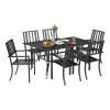 Outsunny 7 Pieces Garden Dining Set with Stackable Chairs, 6 Seater Metal Garden Furniture Set, Outdoor Metal Top Patio Table with Umbrella Hole, Black