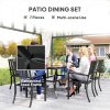 Outsunny 7 Pieces Garden Dining Set with Stackable Chairs, 6 Seater Metal Garden Furniture Set, Outdoor Metal Top Patio Table with Umbrella Hole, Black