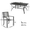 Outsunny 7 Pieces Garden Dining Set with Stackable Chairs, 6 Seater Metal Garden Furniture Set, Outdoor Metal Top Patio Table with Umbrella Hole, Black