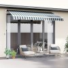 Outsunny 2.5m x 2m Garden Patio Manual Awning Canopy Sun Shade Shelter Retractable with Winding Handle Green and White
