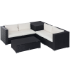 Outsunny 6 Pieces Rattan Garden Furniture Set, 4 Seater Wicker Garden Corner Sofa Set with 2 Storage Tables and Loveseats, Outdoor Conversation Furniture with Cushions for Conservatory, Patio, Black