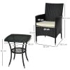 Outsunny 3 Pieces Rattan Bistro Set, Wicker Garden Furniture Set with 2-Tier Coffee Table and Chairs, Cushions, for Outdoor Patio Balcony, Black