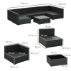 Outsunny 7 Pieces PE Rattan Garden Furniture Set with Thick Padded Cushion, Patio Garden Corner Sofa Sets with Glass Coffee Table and Pillows, Buckle Structure, Black