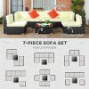 Outsunny 7 Pieces PE Rattan Garden Furniture Set with Thick Padded Cushion, Patio Garden Corner Sofa Sets with Glass Coffee Table and Pillows, Buckle Structure, Black
