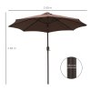 Outsunny Φ2.7m Garden 24 LED Light Parasol Solar Outdoor Tilt Sun Umbrella Patio Club Party Event Manual Sun Shade w/ Hand Crank and 8 Ribs, Brown