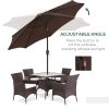 Outsunny Φ2.7m Garden 24 LED Light Parasol Solar Outdoor Tilt Sun Umbrella Patio Club Party Event Manual Sun Shade w/ Hand Crank and 8 Ribs, Brown