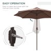 Outsunny Φ2.7m Garden 24 LED Light Parasol Solar Outdoor Tilt Sun Umbrella Patio Club Party Event Manual Sun Shade w/ Hand Crank and 8 Ribs, Brown