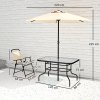 Outsunny 8 Pieces Dining Set with Parasol 6 Folding Texteline Chairs and Tempere Glass Table Beige