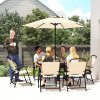 Outsunny 8 Pieces Dining Set with Parasol 6 Folding Texteline Chairs and Tempere Glass Table Beige