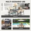 Outsunny 8 Pieces Dining Set with Parasol 6 Folding Texteline Chairs and Tempere Glass Table Beige